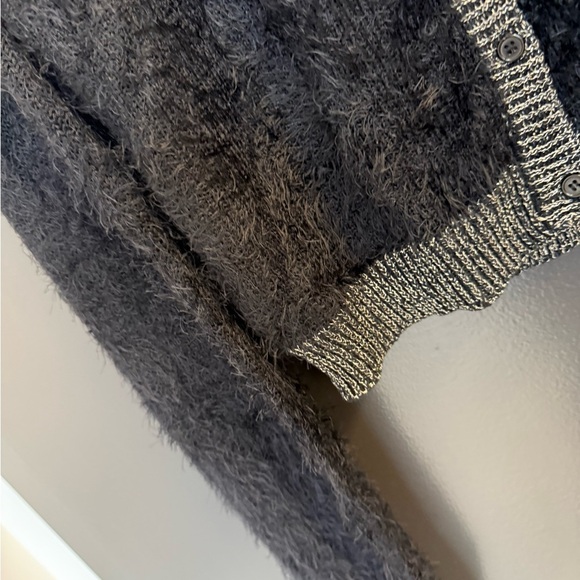 Frenchi L EUC super fun black and Light Gray really Fuzzy Cardigan - Picture 3 of 13